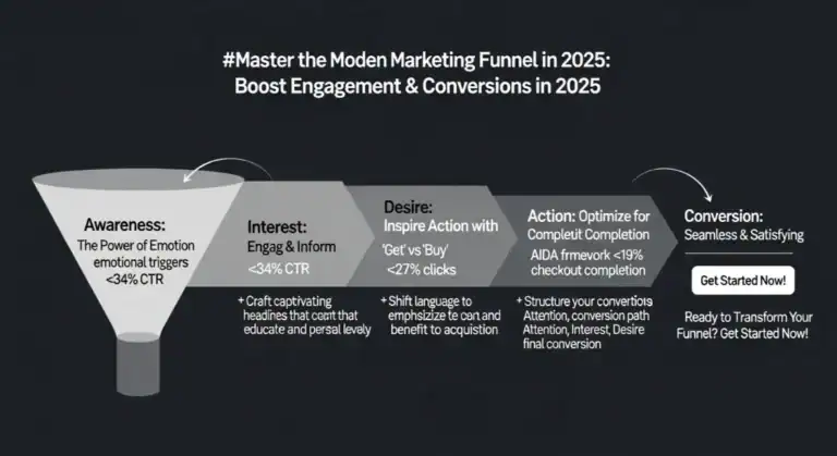 Marketing funnel 2025 stats: Awareness, Interest, Desire, Action, Conversion. Boost engagement.